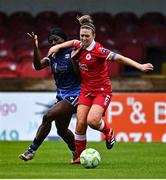 19 April 2025; Emma Hansberry of Sligo Rovers in action against Rola Olusola of Galway United during the SSE Airtricity Women's Premier Division match between Sligo Rovers and Galway United at The Showgrounds in Sligo. Photo by Tyler Miller/Sportsfile