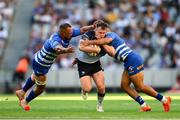 19 April 2025; David Hawkshaw of Connacht is tackled by DHL Salmaan Moerat and Suleiman Hartzenberg of DHL Stormers during the United Rugby Championship match between DHL Stormers and Connacht at DHL Stadium in Cape Town, South Africa. Photo by Shaun Roy/Sportsfile