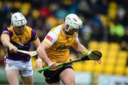 19 April 2025; Paddy Burke of Antrim in action against Jack Redmond of Wexford during the Leinster GAA Hurling Senior Championship Round 1 match between Wexford and Antrim at Chadwicks Wexford Park in Wexford. Photo by Matt Browne/Sportsfile