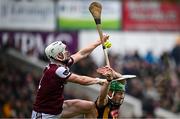 19 April 2025; Darren Morrissey of Galway in action against Eoin Cody of Kilkenny during the Leinster GAA Hurling Senior Championship Round 1 match between Kilkenny and Galway at UPMC Nowlan Park in Kilkenny. Photo by Seb Daly/Sportsfile