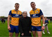 19 April 2025; Rory, left, and Emmet McMahon of Clare with their grandmother ’Nana’ Angela Marray after the Munster GAA Football Senior Championship semi-final match between Clare and Tipperary at Zimmer Biomet Cusack Park in Ennis, Clare. Photo by Tom Beary/Sportsfile