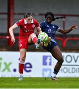 19 April 2025; Sarah Kiernan of Sligo Rovers in action against Rola Olusola of Galway United during the SSE Airtricity Women's Premier Division match between Sligo Rovers and Galway United at The Showgrounds in Sligo. Photo by Tyler Miller/Sportsfile