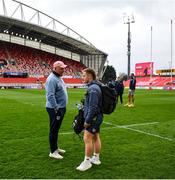 19 April 2025; Craig Casey of Munster with Vodacom Bulls head coach Jake White before the United Rugby Championship match between Munster and Vodacom Bulls at Thomond Park in Limerick. Photo by David Fitzgerald/Sportsfile