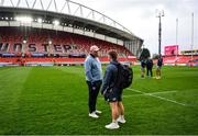 19 April 2025; Craig Casey of Munster with Vodacom Bulls head coach Jake White before the United Rugby Championship match between Munster and Vodacom Bulls at Thomond Park in Limerick. Photo by David Fitzgerald/Sportsfile