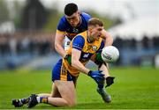 19 April 2025; Rory McMahon of Clare is tackled by Sean O'Connor of Tipperary during the Munster GAA Football Senior Championship semi-final match between Clare and Tipperary at Zimmer Biomet Cusack Park in Ennis, Clare. Photo by Tom Beary/Sportsfile