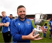 19 April 2025; College Corinthians AFC manager Gary Hackett with the cup after the FAI Intermediate Cup final match between College Corinthians AFC and Ringmahon Rangers FC at Turners Cross Stadium in Cork. Photo by Michael P Ryan/Sportsfile