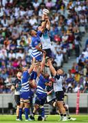 19 April 2025; Salmaan Moerat of DHL Stormers challenges Josh Murphy of Connacht for the line out ball during the United Rugby Championship match between DHL Stormers and Connacht at DHL Stadium in Cape Town, South Africa. Photo by Shaun Roy/Sportsfile