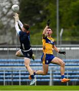19 April 2025; Tipperary goalkeeper Shane Ryan in action against Manus Doherty of Clare during the Munster GAA Football Senior Championship semi-final match between Clare and Tipperary at Zimmer Biomet Cusack Park in Ennis, Clare. Photo by Tom Beary/Sportsfile