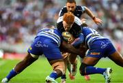 19 April 2025; Shane Jennings of Connacht is tackled by Sazi Sandi and Damian Willemse of DHL Stormers during the United Rugby Championship match between DHL Stormers and Connacht at DHL Stadium in Cape Town, South Africa. Photo by Shaun Roy/Sportsfile