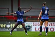 19 April 2025; Rola Olusola of Galway United celebrates after assisting her side's second goal scored by Emma Doherty, not pictured, during the SSE Airtricity Women's Premier Division match between Sligo Rovers and Galway United at The Showgrounds in Sligo. Photo by Tyler Miller/Sportsfile