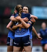 19 April 2025; Emily Fitzgerald of Galway United, centre, celebrates with team-mate Aoibheann Costello after scoring their side's third goal during the SSE Airtricity Women's Premier Division match between Sligo Rovers and Galway United at The Showgrounds in Sligo. Photo by Tyler Miller/Sportsfile
