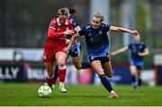 19 April 2025; Emma Doherty of Galway United in action against Leah Kelly of Sligo Rovers during the SSE Airtricity Women's Premier Division match between Sligo Rovers and Galway United at The Showgrounds in Sligo. Photo by Tyler Miller/Sportsfile