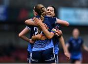 19 April 2025; Emily Fitzgerald of Galway United, centre, celebrates with team-mate Aoibheann Costello after scoring their side's third goal during the SSE Airtricity Women's Premier Division match between Sligo Rovers and Galway United at The Showgrounds in Sligo. Photo by Tyler Miller/Sportsfile