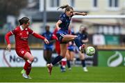 19 April 2025; Emma Doherty of Galway United in action against Leah Kelly of Sligo Rovers during the SSE Airtricity Women's Premier Division match between Sligo Rovers and Galway United at The Showgrounds in Sligo. Photo by Tyler Miller/Sportsfile