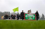 19 April 2025; Both teams march behind the band before the Connacht GAA Football Senior Championship semi-final match between Leitrim and Mayo at Avant Money Páirc Seán Mac Diarmada in Carrick-on-Shannon, Leitrim. Photo by Thomas Flinkow/Sportsfile