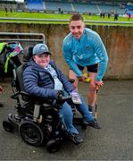19 April 2025; Dublin supporter Cathal Briscoe with Donal Burke of Dublin before the Leinster GAA Hurling Senior Championship Round 1 match between Dublin and Offaly at Parnell Park in Dublin. Photo by Ray McManus/Sportsfile