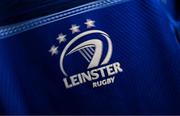 19 April 2025; The Leinster Rugby crest is seen on a jersey in the Leinster dressingroom before the United Rugby Championship match between Leinster and Ulster at the Aviva Stadium in Dublin. Photo by Brendan Moran/Sportsfile