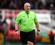 19 April 2025; Referee Declan Troy during the FAI Intermediate Cup final match between College Corinthians AFC and Ringmahon Rangers FC at Turners Cross Stadium in Cork. Photo by Michael P Ryan/Sportsfile