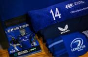 19 April 2025; The match programme and kit of Tommy O'Brien in the Leinster dressingroom before the United Rugby Championship match between Leinster and Ulster at the Aviva Stadium in Dublin. Photo by Brendan Moran/Sportsfile