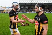 19 April 2025; Kilkenny players Huw Lawlor, left, and Harry Shine after the Leinster GAA Hurling Senior Championship Round 1 match between Kilkenny and Galway at UPMC Nowlan Park in Kilkenny. Photo by Seb Daly/Sportsfile