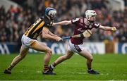 19 April 2025; Declan McLoughlin of Galway in action against Huw Lawlor of Kilkenny during the Leinster GAA Hurling Senior Championship Round 1 match between Kilkenny and Galway at UPMC Nowlan Park in Kilkenny. Photo by Seb Daly/Sportsfile