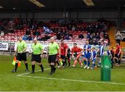 19 April 2025; Players and officials walk out before the FAI Intermediate Cup final match between College Corinthians AFC and Ringmahon Rangers FC at Turners Cross Stadium in Cork. Photo by Michael P Ryan/Sportsfile