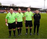 19 April 2025; Match officials after the FAI Intermediate Cup final match between College Corinthians AFC and Ringmahon Rangers FC at Turners Cross Stadium in Cork. Photo by Michael P Ryan/Sportsfile