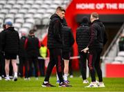 19 April 2025; Ian Maguire of Cork, centre, walks the pitch before the Munster GAA Football Senior Championship semi-final match between Cork and Kerry at Supervalu Páirc Uí Chaoimh in Cork. Photo by Piaras Ó Mídheach/Sportsfile
