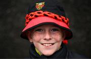 19 April 2025; Down supporter Ruairi Watson, age 9, from Castlewellan, before the Ulster GAA Football Senior Championship quarter-final match between Fermanagh and Down at Brewster Park in Enniskillen, Fermanagh. Photo by Ramsey Cardy/Sportsfile