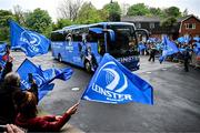 19 April 2025; The Leinster team bus arrives before the United Rugby Championship match between Leinster and Ulster at the Aviva Stadium in Dublin. Photo by Sam Barnes/Sportsfile