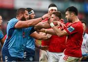 19 April 2025; Wilco Louw of Vodacom Bulls and Conor Murray of Munster tussle during the United Rugby Championship match between Munster and Vodacom Bulls at Thomond Park in Limerick. Photo by David Fitzgerald/Sportsfile