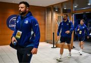 19 April 2025; Leinster players, from left, Robbie Henshaw, Max Deegan and Luke McGrath arrive before the United Rugby Championship match between Leinster and Ulster at the Aviva Stadium in Dublin. Photo by Brendan Moran/Sportsfile