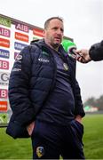 19 April 2025; Leitrim manager Steven Poacher is interviewed after his side's defeat in the Connacht GAA Football Senior Championship semi-final match between Leitrim and Mayo at Avant Money Páirc Seán Mac Diarmada in Carrick-on-Shannon, Leitrim. Photo by Thomas Flinkow/Sportsfile