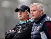 19 April 2025; Mayo manager Kevin McStay, left, and selector Stephen Rochford during the Connacht GAA Football Senior Championship semi-final match between Leitrim and Mayo at Avant Money Páirc Seán Mac Diarmada in Carrick-on-Shannon, Leitrim. Photo by Thomas Flinkow/Sportsfile
