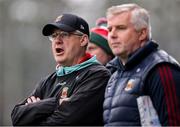 19 April 2025; Mayo manager Kevin McStay, left, and selector Stephen Rochford during the Connacht GAA Football Senior Championship semi-final match between Leitrim and Mayo at Avant Money Páirc Seán Mac Diarmada in Carrick-on-Shannon, Leitrim. Photo by Thomas Flinkow/Sportsfile