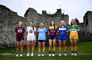 19 April 2025; Pictured, from left, is  Westmeath captain Aoife Keegan, Kildare captain Tara Rafferty, Dublin captain Charlie Murphy, Wexford captain Kaylee Doyle, Laois captain Faye Brown and Offaly captain Faith McDermott during the Leinster LGFA Minor Championship Captain's Evening at Trim Castle. Leinster LGFA Minor Captains’ gathered ahead of the 2025 Minor Championship Finals on 19th April at Trim Castle in Navan, Meath. Photo by Ben McShane/Sportsfile