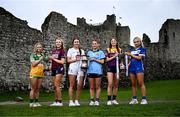 19 April 2025; Pictured, from left, is Minor C finalists Offaly captain Faith McDermott and Westmeath captain Aoife Keegan, Minor A finalists Kildare captain Tara Rafferty and Dublin captain Charlie Murphy, and Minor B finalists Wexford captain Kaylee Doyle and Laois captain Faye Brown during the Leinster LGFA Minor Championship Captain's Evening at Trim Castle. Leinster LGFA Minor Captains’ gathered ahead of the 2025 Minor Championship Finals on 19th April at Trim Castle in Navan, Meath. Photo by Ben McShane/Sportsfile
