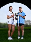 19 April 2025; Minor A finalists Kildare captain Tara Rafferty, left, and Dublin captain Charlie Murphy with the cup during the Leinster LGFA Minor Championship Captain's Evening at Trim Castle. Leinster LGFA Minor Captains’ gathered ahead of the 2025 Minor Championship Finals on 19th April at Trim Castle in Navan, Meath. Photo by Ben McShane/Sportsfile