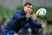 19 April 2025; Leinster captain Luke McGrath warms up before the United Rugby Championship match between Leinster and Ulster at the Aviva Stadium in Dublin. Photo by Brendan Moran/Sportsfile