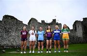 19 April 2025; Pictured, from left, is  Westmeath captain Aoife Keegan, Kildare captain Tara Rafferty, Dublin captain Charlie Murphy, Wexford captain Kaylee Doyle, Laois captain Faye Brown and Offaly captain Faith McDermott during the Leinster LGFA Minor Championship Captain's Evening at Trim Castle. Leinster LGFA Minor Captains’ gathered ahead of the 2025 Minor Championship Finals on 19th April at Trim Castle in Navan, Meath. Photo by Ben McShane/Sportsfile