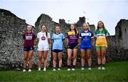 19 April 2025; Pictured, from left, is  Westmeath captain Aoife Keegan, Kildare captain Tara Rafferty, Dublin captain Charlie Murphy, Wexford captain Kaylee Doyle, Laois captain Faye Brown and Offaly captain Faith McDermott during the Leinster LGFA Minor Championship Captain's Evening at Trim Castle. Leinster LGFA Minor Captains’ gathered ahead of the 2025 Minor Championship Finals on 19th April at Trim Castle in Navan, Meath. Photo by Ben McShane/Sportsfile