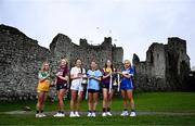 19 April 2025; Pictured, from left, is Minor C finalists Offaly captain Faith McDermott and Westmeath captain Aoife Keegan, Minor A finalists Kildare captain Tara Rafferty and Dublin captain Charlie Murphy, and Minor B finalists Wexford captain Kaylee Doyle and Laois captain Faye Brown during the Leinster LGFA Minor Championship Captain's Evening at Trim Castle. Leinster LGFA Minor Captains’ gathered ahead of the 2025 Minor Championship Finals on 19th April at Trim Castle in Navan, Meath. Photo by Ben McShane/Sportsfile