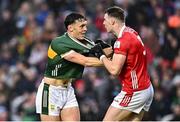 19 April 2025; David Clifford of Kerry and Daniel O'Mahony of Cork tussle off the ball during the Munster GAA Football Senior Championship semi-final match between Cork and Kerry at Supervalu Páirc Uí Chaoimh in Cork. Photo by Piaras Ó Mídheach/Sportsfile
