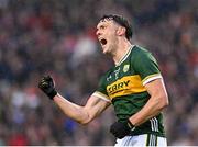 19 April 2025; David Clifford of Kerry celebrates after scoring a point during the Munster GAA Football Senior Championship semi-final match between Cork and Kerry at Supervalu Páirc Uí Chaoimh in Cork. Photo by Piaras Ó Mídheach/Sportsfile