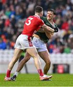 19 April 2025; David Clifford of Kerry and Daniel O'Mahony of Cork tussle off the ball during the Munster GAA Football Senior Championship semi-final match between Cork and Kerry at Supervalu Páirc Uí Chaoimh in Cork. Photo by Piaras Ó Mídheach/Sportsfile
