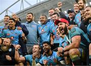19 April 2025; Vodacom Bulls players celebrate after the United Rugby Championship match between Munster and Vodacom Bulls at Thomond Park in Limerick. Photo by David Fitzgerald/Sportsfile