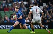 19 April 2025; Tommy O'Brien of Leinster in action against Zac Ward of Ulster during the United Rugby Championship match between Leinster and Ulster at the Aviva Stadium in Dublin. Photo by Sam Barnes/Sportsfile