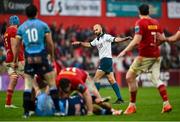 19 April 2025; Referee Andrea Piardi during the United Rugby Championship match between Munster and Vodacom Bulls at Thomond Park in Limerick. Photo by David Fitzgerald/Sportsfile