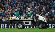 19 April 2025; Michael Lowry of Ulster leaves the pitch on a medical cart after sustaining an injury during the United Rugby Championship match between Leinster and Ulster at the Aviva Stadium in Dublin. Photo by Brendan Moran/Sportsfile