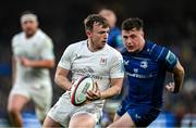 19 April 2025; Jack Murphy of Ulster in action against Gus McCarthy of Leinster during the United Rugby Championship match between Leinster and Ulster at the Aviva Stadium in Dublin. Photo by Brendan Moran/Sportsfile